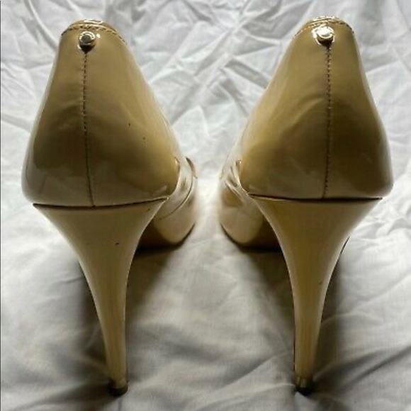 Ted Baker Nude/ Beige Patent Leather Peep Toe Platform High Heels - Picture 7 of 12